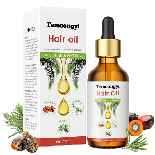 Rosemary hair oil, containing castor oil, batana oil, peppermint oil, promotes hair growth and prevents hair loss in men and women