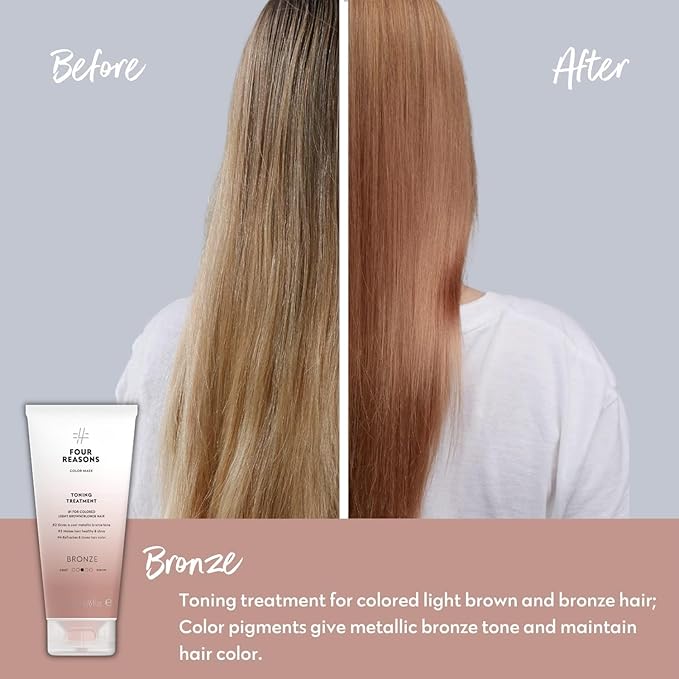 FOUR REASONS Color Mask - Bronze - (19 Colors) Toning Treatment, Color Depositing Conditioner, Tone & Enhance Color-Treated Hair - Semi Permanent Hair Dye, Vegan and Cruelty-Free, 6.76 fl oz