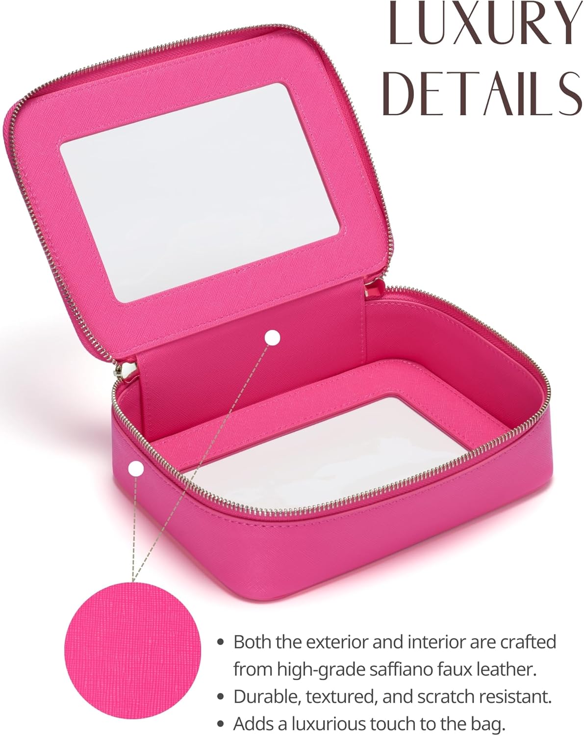 Popvibe Clear Makeup Bag Travel Cosmetic Case Transparent Toiletry Bag with Zipper, Portable Make Up Organizer Traveling Compact Car Bag for Essentials