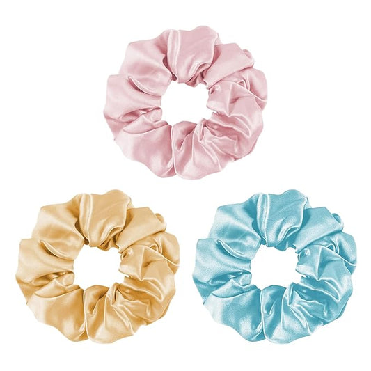 Mulberry Silk Scrunchies, Women's Hair Ties for Sleep, No Damage Hair Elastics for Frizz & Breakage Curly Hair, Ponytail Holder, 3 Pack