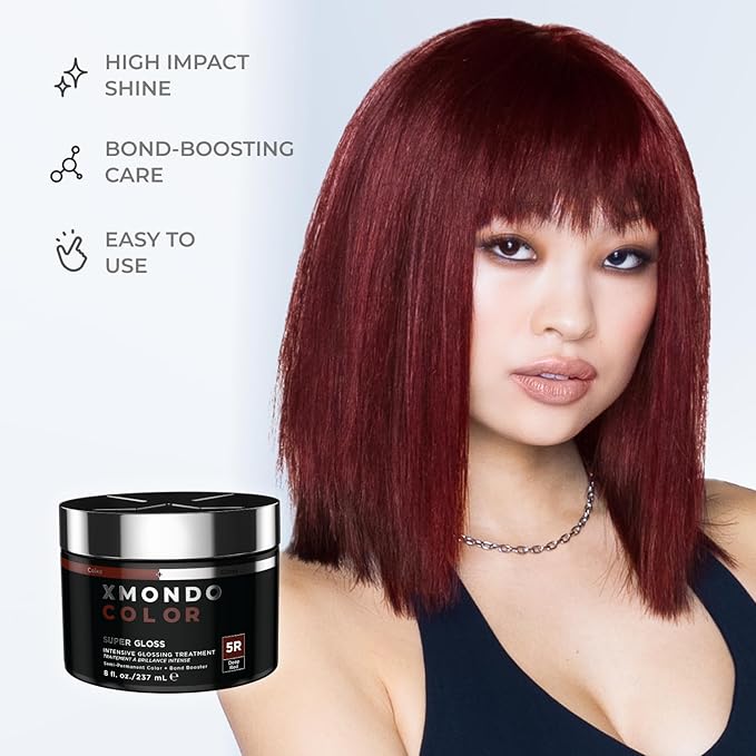 XMONDO Color Deep Red Brown Color Depositing Mask & Semi-Permanent Hair Dye Super Gloss Infused with Bond Boosters for Nourishment, Revitalize & Repair, Vegan Formula, 8 Fl Oz