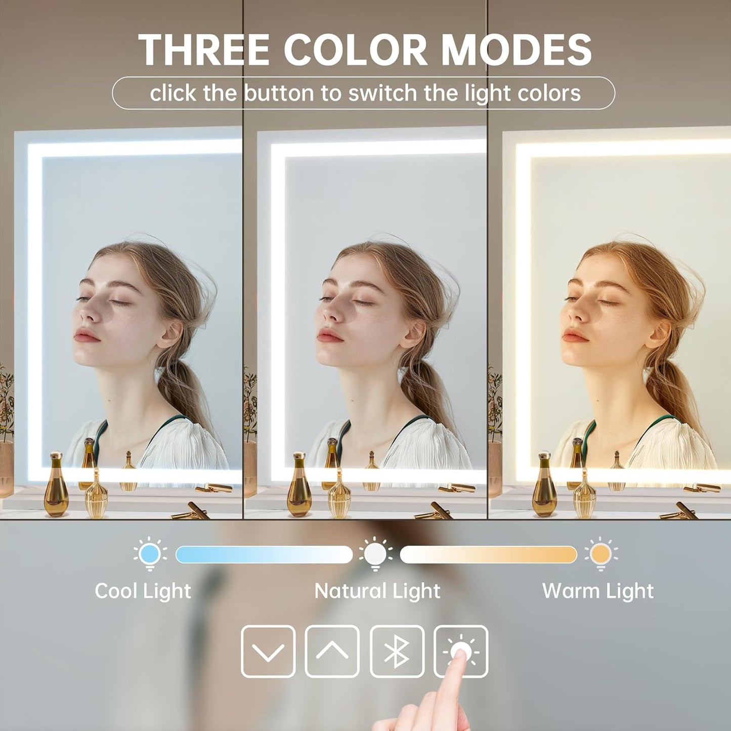 Hasipu Vanity Mirror with Lights and Bluetooth Speaker, 50" x 33.9" LED Makeup Mirror, Lighted Makeup Mirror with Dimmable 3 Modes, Touch Screen Control Vanity Mirror Square White