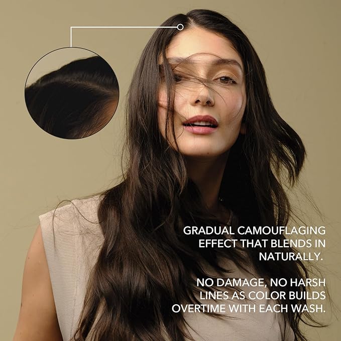 KIWABI Hair Color Shampoo for Gray Coverage – Gradual, All Natural Hair Dye Shampoo for Women & Men – Hydrating, Sulfate-Free, Ammonia-Free, Vegan Scalp Care with 31 Botanicals (Dark Brown)