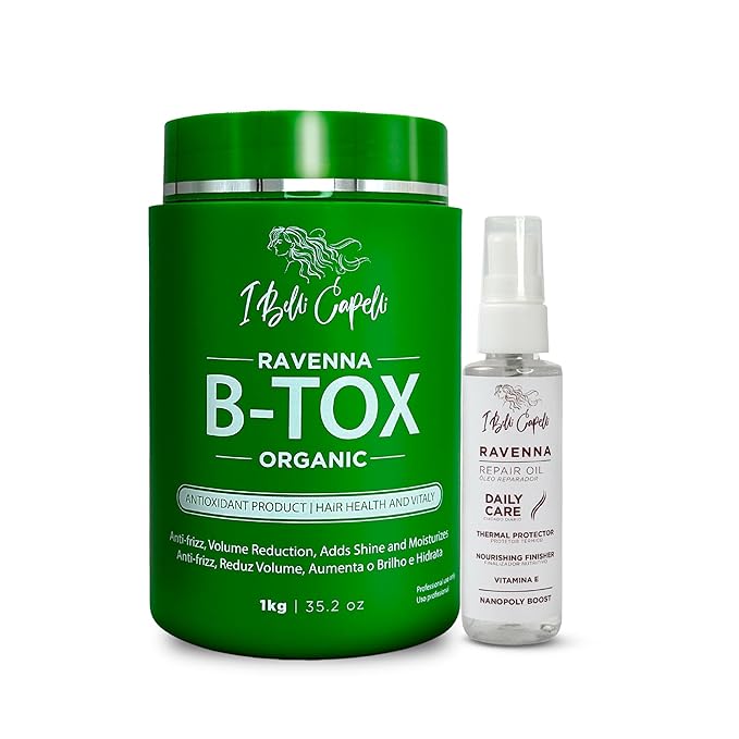 Ravenna Hair Straightening Kit – Organic Hair B-tox & Repair Oil – Anti-Frizz, Intense Hydration, Shine – Formaldehyde-Free – B-otox Hair Treament For All Hair Types (2-Pack)