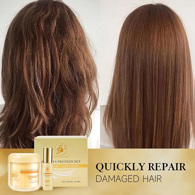 Hair Mask Argan Oil Set Deep Repair Conditioning Collagen Hair Treatment for Dry and Damaged Hair All Hair Types 16.9floz + 2floz