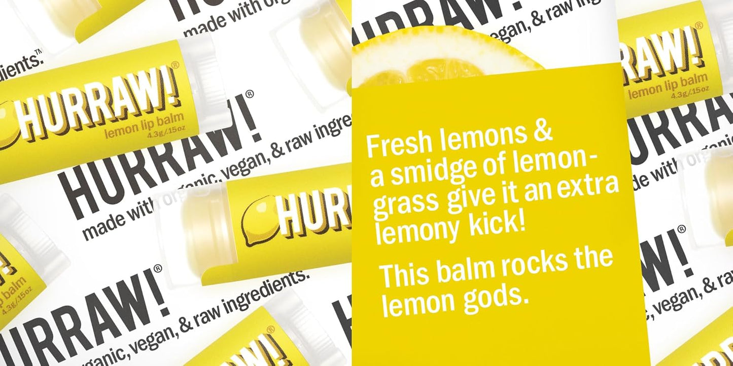 Hurraw! Lemon, Orange, Lime Lip Balms, 3 Pack Bundle: Organic, Certified Vegan, Cruelty and Gluten Free. Non-GMO, 100% Natural Ingredients. Bee, Shea, Soy and Palm Free. Made in USA