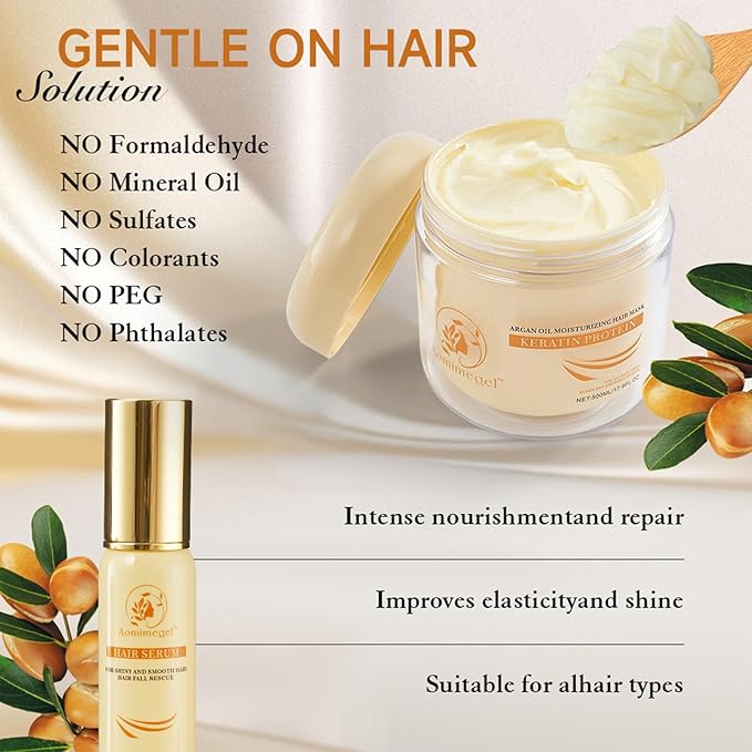 Hair Mask Argan Oil Set Deep Repair Conditioning Collagen Hair Treatment for Dry and Damaged Hair All Hair Types 16.9floz + 2floz