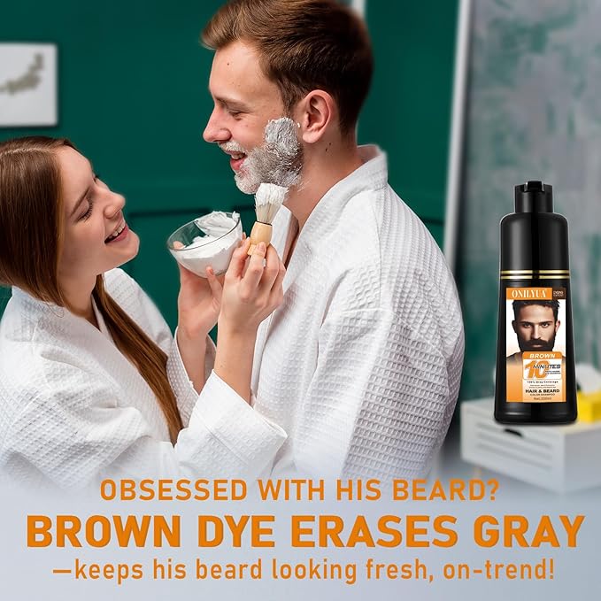 Men’s Brown Beard Dye for Men, 3 in 1 Dark Brown Hair Dye Shampoo for Grey Facial Hair Coverage, 10 Mins Instant Color for Beard, Mustache & Hair, Long-Lasting Beard Color With Natural Extract, 200ML