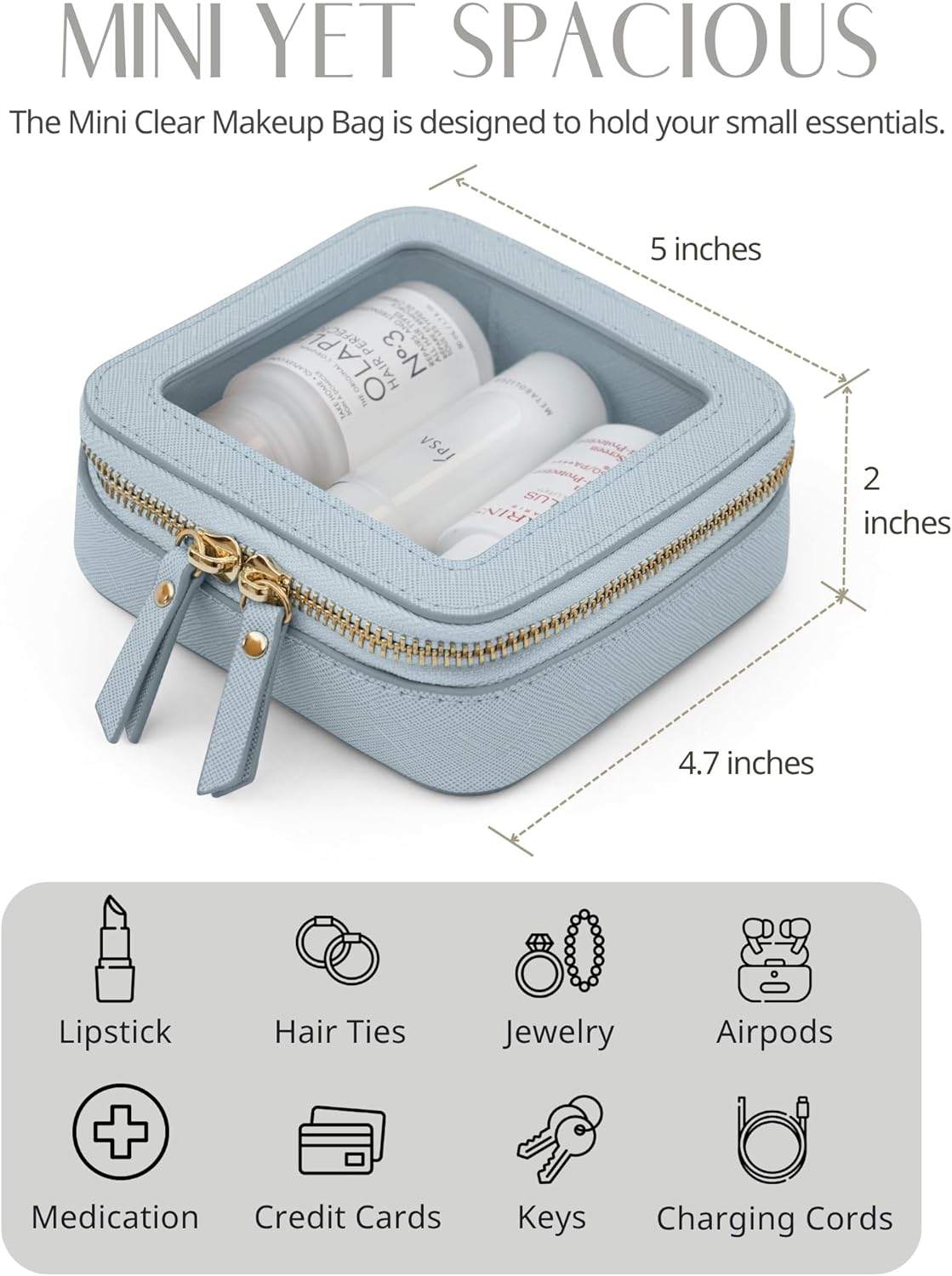 Popvibe Clear Makeup Bag Travel Cosmetic Case Transparent Toiletry Bag with Zipper, Portable Make Up Organizer Traveling Compact Car Bag for Essentials