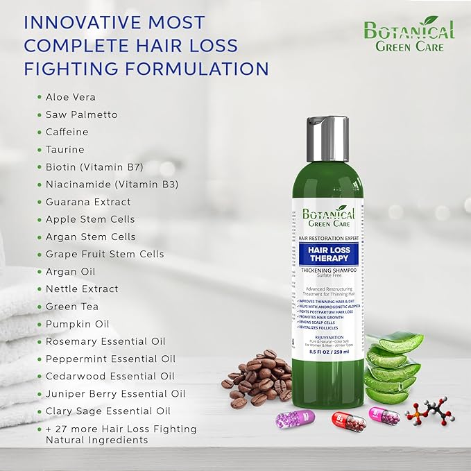 Hair Loss Therapy Strengthening Shampoo for Thinning Hair, Sulfate‑Free, Strengthening & Volumizing, DHT Blocker, Color Safe Made in USA