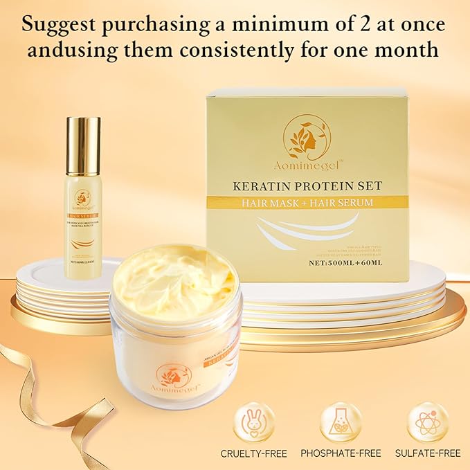 Hair Mask Argan Oil Set Deep Repair Conditioning Collagen Hair Treatment for Dry and Damaged Hair All Hair Types 16.9floz + 2floz