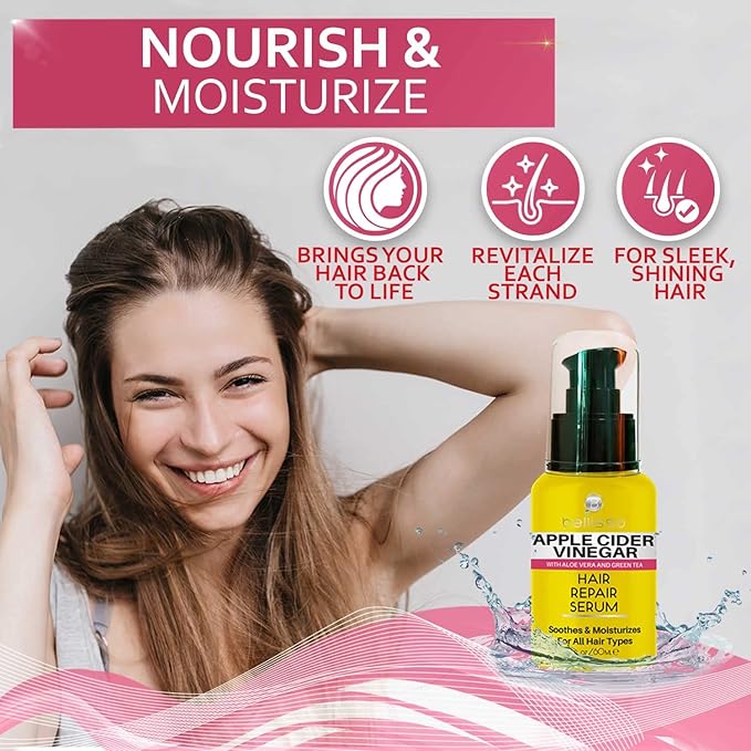 Apple Cider Vinegar Hair Serum Oil - Anti Frizz Styling Product to Stop Flaky and Itchy Scalp - Repair Treatment for Dry and Damaged Hair - Intense Moisturizer for Women and Men – For All Hair Types