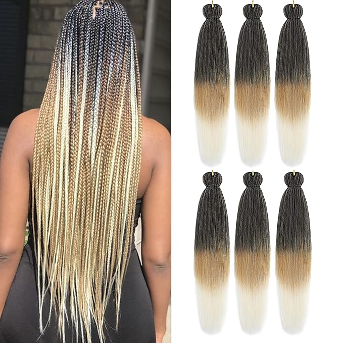 Liang Dian Pre-Stretched Braiding Hair 22 inch 6 packs Hot Water Setting Synthetic Hair Crochet Braiding Hair Extension (1B/27/613)