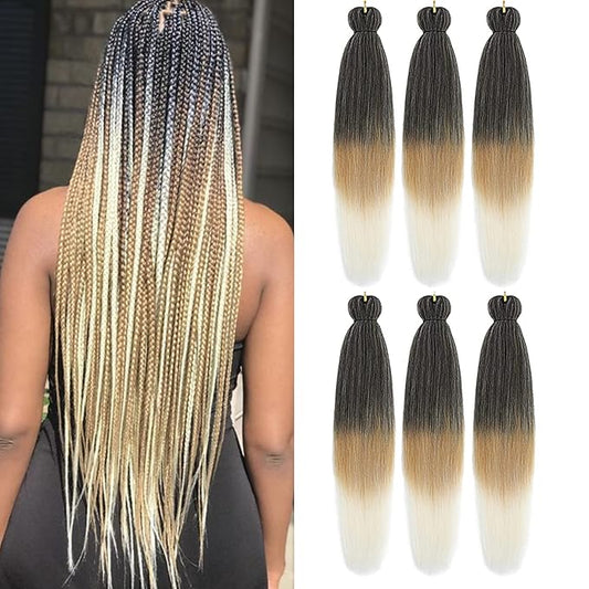 Liang Dian Pre-Stretched Braiding Hair 22 inch 6 packs Hot Water Setting Synthetic Hair Crochet Braiding Hair Extension (1B/27/613)