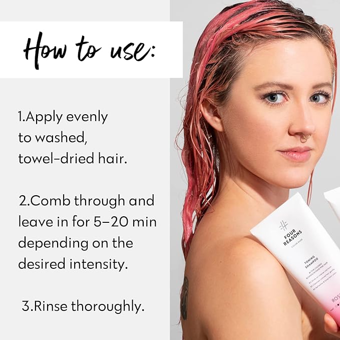 Four Reasons Color Mask - Rose Pink - (27 Colors) Toning Treatment, Color Depositing Conditioner, Tone & Enhance Color-Treated Hair - Semi Permanent Hair Dye, Vegan and Cruelty-Free, 6.76 fl oz