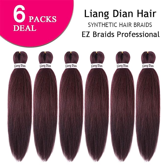 Liang Dian Pre-Stretched Braiding Hair 22 inch 6 packs Hot Water Setting Synthetic Hair Crochet Braiding Hair Extension (99J)