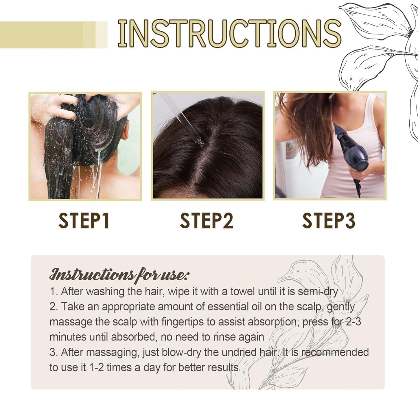 120ML Veganic Natural Hair Growth Oil, Rosemary Scent - Organic, for Dry, Damaged, Thin Hair (60ml*2PCS)