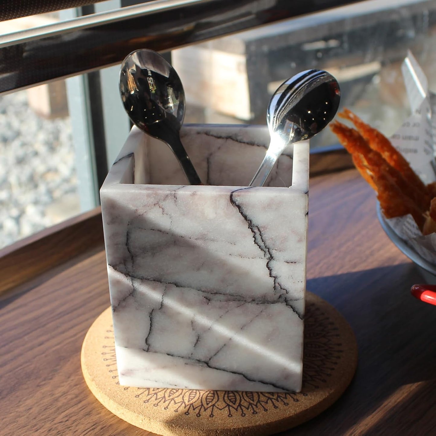 Natural Lilac Marble Toothbrush Holders for Bathroom, Marble Makeup Brush Holder Countertop Organizer