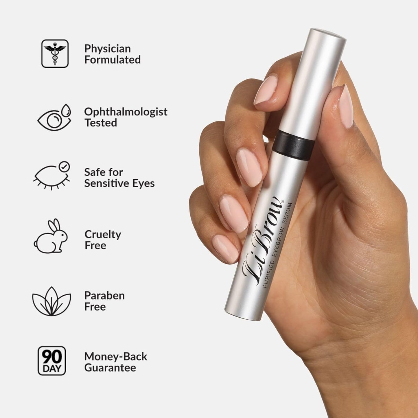 LiBrow Purified Eyebrow Serum XL to Grow Darker, Fuller, Thicker-Looking Brows - Natural Botanical Extracts, Safe for Sensitive Skin & Thin Brow Hairs - Vegan & Cruelty-Free (6mL, 6-Month Supply)