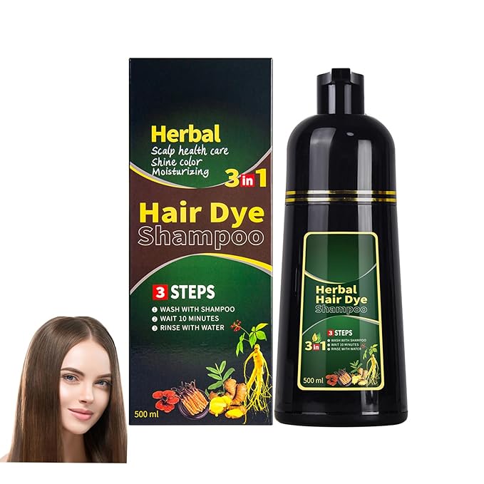 Chestnut brown Hair Dye Shampoo 3 in 1 Herbal Natural Dye Cover Gray, for Women/Men Hair Color for Grey Coverage (Chestnut brown)
