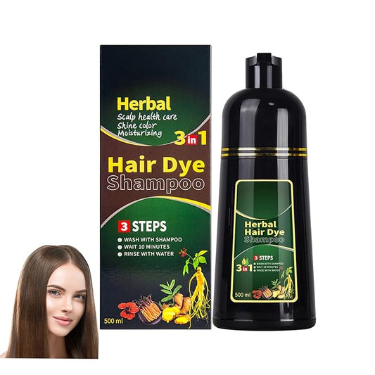 Chestnut brown Hair Dye Shampoo 3 in 1 Herbal Natural Dye Cover Gray, for Women/Men Hair Color for Grey Coverage (Chestnut brown)