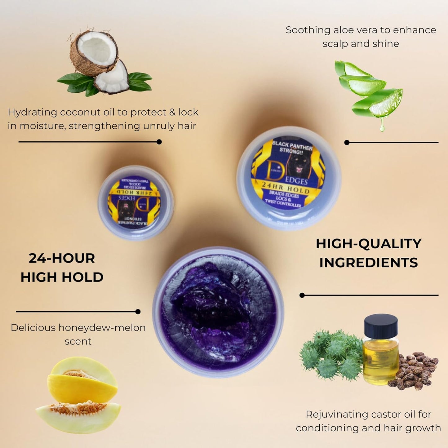 Black Panther Extra Hold Edge Control & Braiding Gel – Natural Instant Edge Control for Black Hair, 4C Gel for Women & Men. 4 oz, Purple