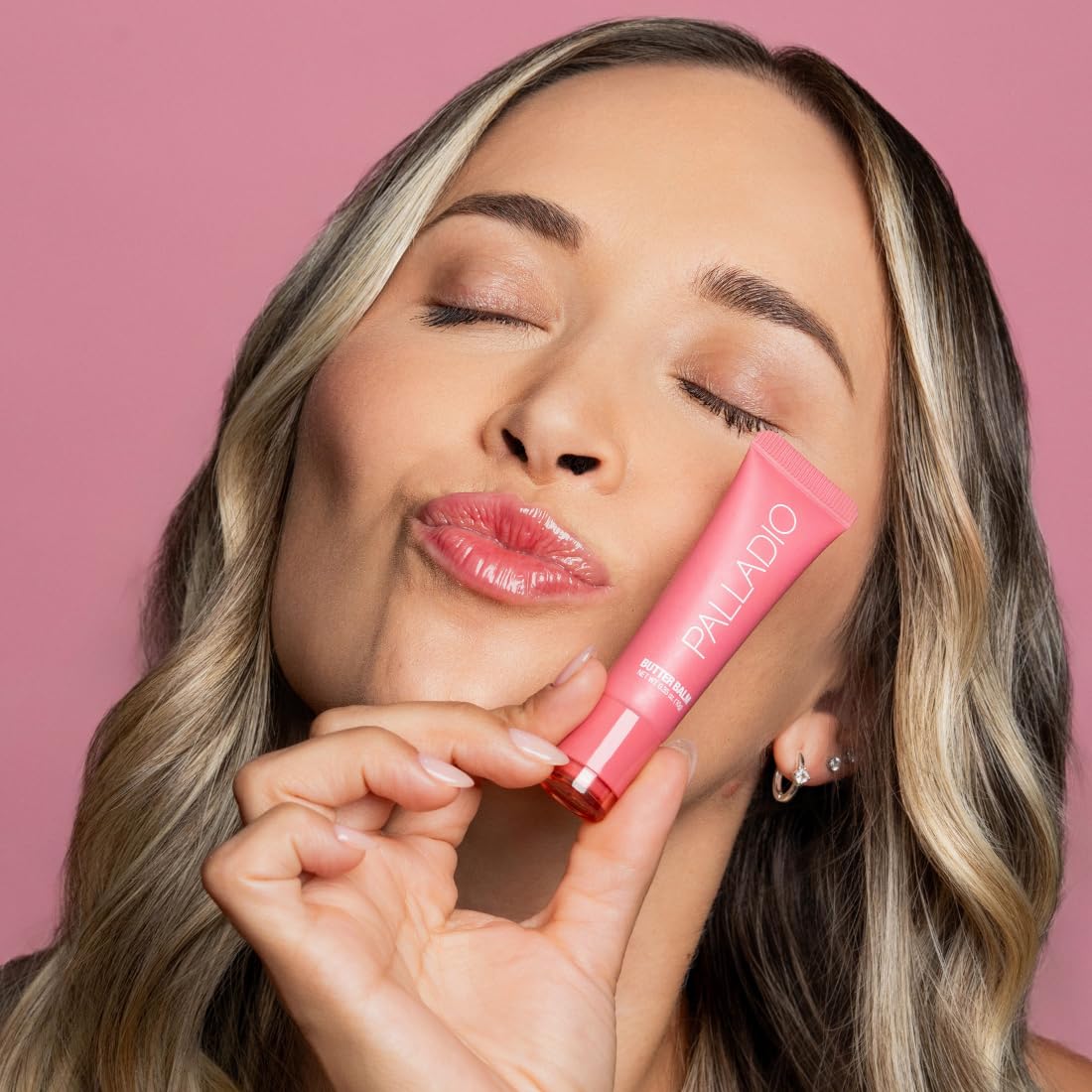 Palladio Butter Balm - Hydrating Lip Balm with Sheer Tint, Aloe, Peptides, Shea Butter, and Vegan Formulation for Instant Moisture, Shine, and Soothing Lip Care, Strawberry Shortcake