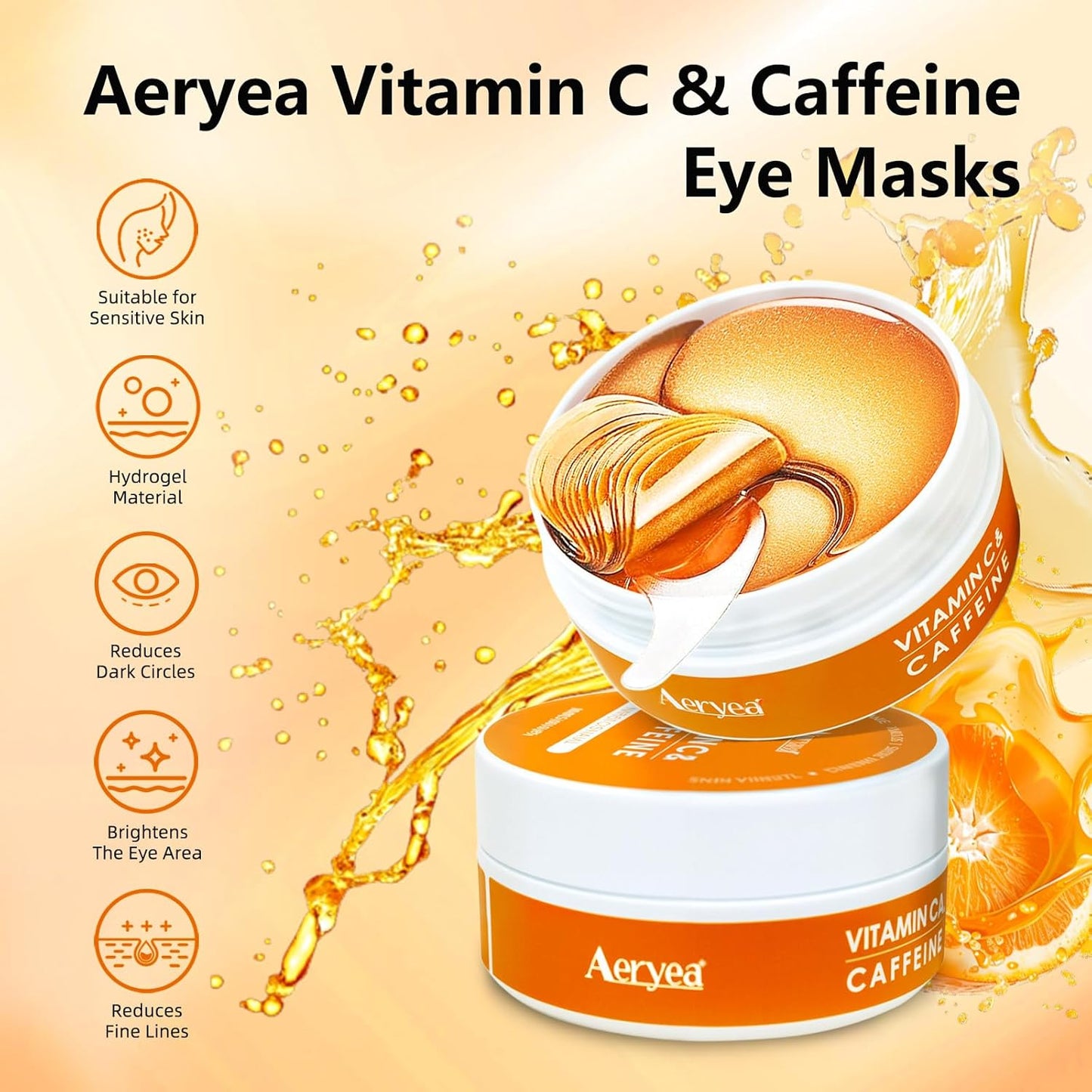 Under Eye Patches with Vitamin C & Caffeine 30 Pairs for Dark Circles, Fine Lines and Puffiness, with Niacinamide Hydra-Gel Collagen, Skin Care for Men & Women