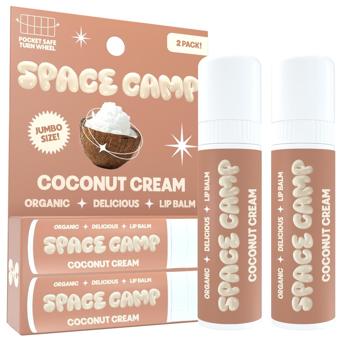 Space Camp Wellness Jumbo Lip Balm - Coconut Cream Organic Flavored Balm (2 Pack)