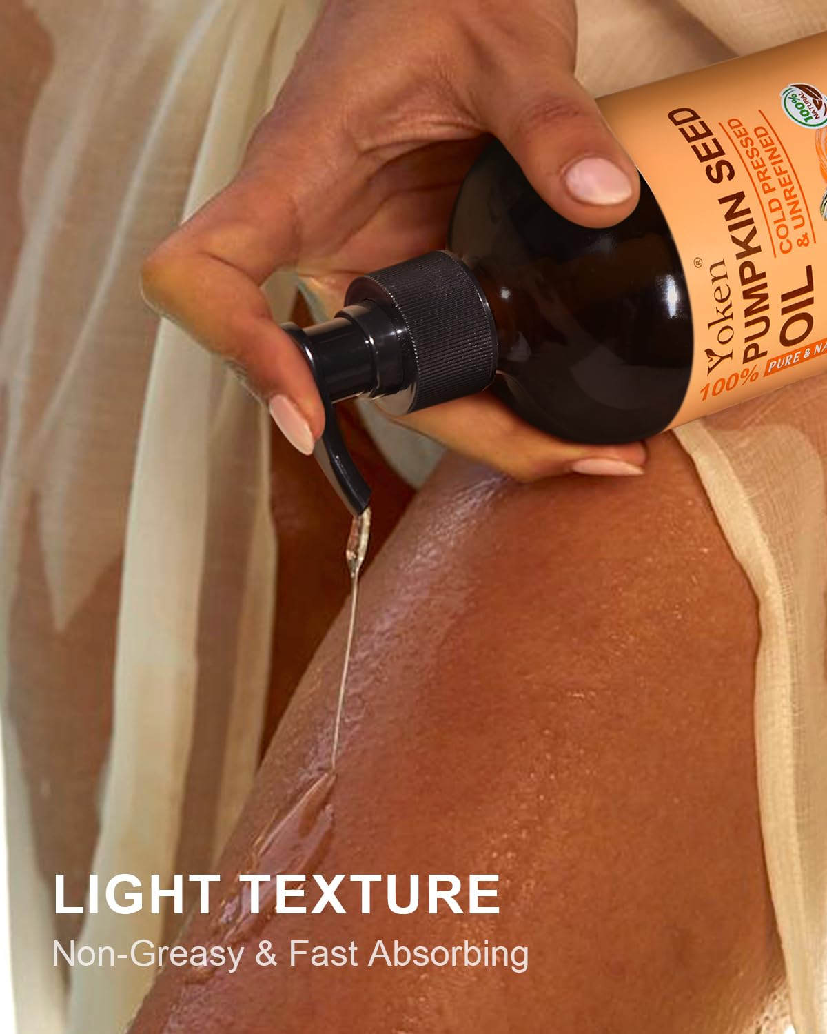 Yoken Cold-Pressed Pumpkin Seed Oil for Hair, Glass Bottle, 100% Pure & Natural Carrier, Massage Oils, Unrefined, 16 Fl Oz with Pump, Pumpkin Oil for Skin, Face, Nails, Body Moisturizer, Hexane-Free