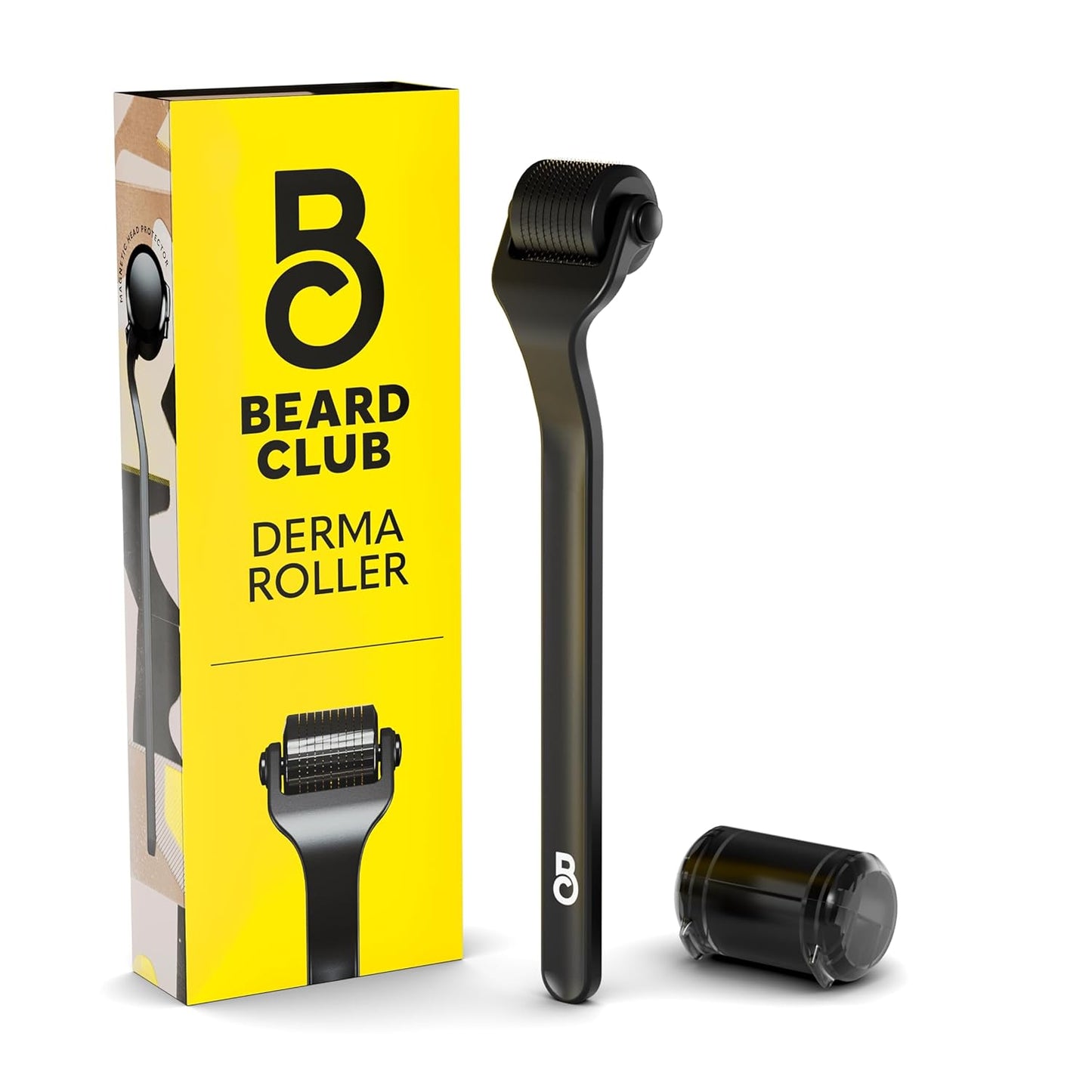 The Beard Club Premium Derma Roller for Face, Body and Scalp - Microneedling Roller for Men and Women with 540 Titanium Microneedles - for Hair & Beard - Weighted Metal Handle - Magnetic Storage Case