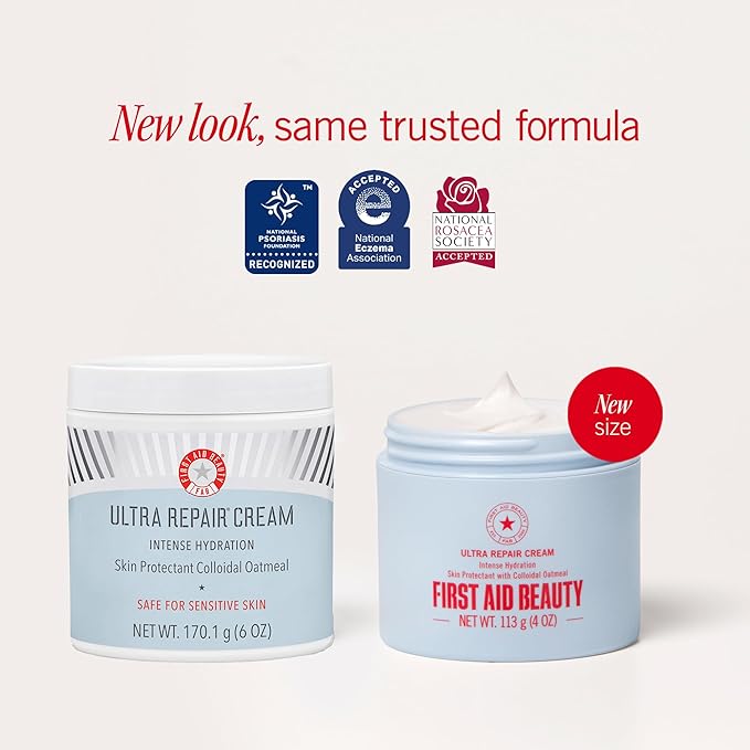 First Aid Beauty - Ultra Repair Cream - Intense Hydration Face & Body Moisturizer - Whipped Colloidal Oatmeal Clinically Proven to Strengthen Skin Barrier in 7 Days - Helps Relieve Eczema, 4 oz