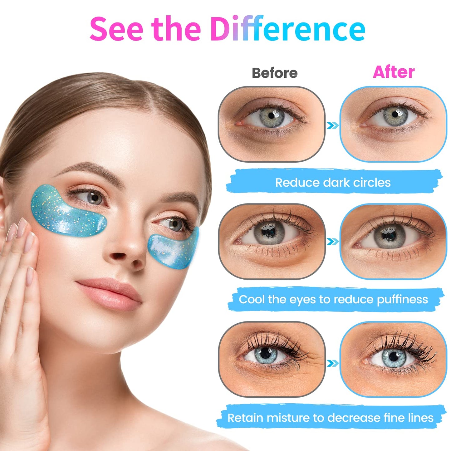 Under Eye Patches (24 Pairs) - Eye Gel Pads for Wrinkles, Puffy Eyes, Dark Circles, Eye Bags, Natural Collagen Eye Gels Pads, Under Eye Mask Patches for Refreshing, Revitalizing