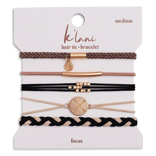 K'lani Hair Tie Bracelets for Women - Elastic Hair Bands That Double as Stylish Jewelry - Focus - Medium