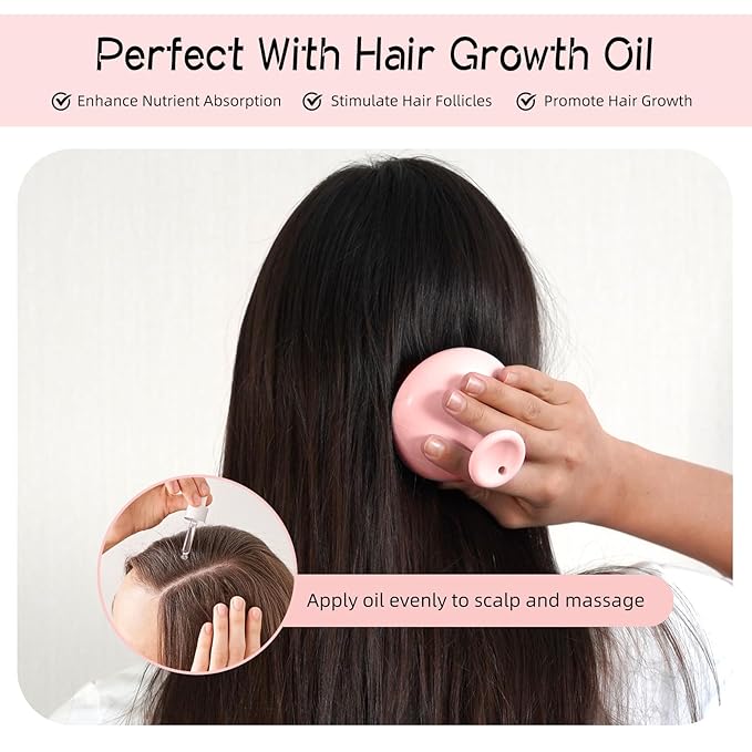 Silicone Scalp Massager Shampoo Brush, Head Scrubber with Soft Bristles for Hair Growth, Scalp Exfoliator for Dandruff Removal, Wet Dry Hair Brush for Scalp Care, Pink