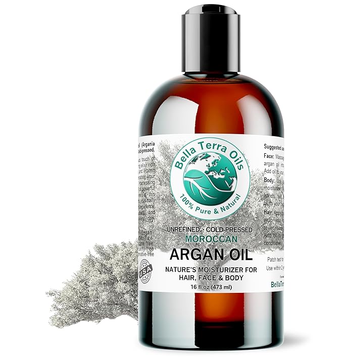 Bella Terra Oils - Argan Oil 16 oz - Cold-Pressed & Authentic, Hailing from Morocco's Argan Forests, Ideal Body & Face Oil, Keeps Frizz at Bay