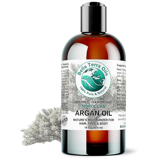 Bella Terra Oils - Argan Oil 16 oz - Cold-Pressed & Authentic, Hailing from Morocco's Argan Forests, Ideal Body & Face Oil, Keeps Frizz at Bay