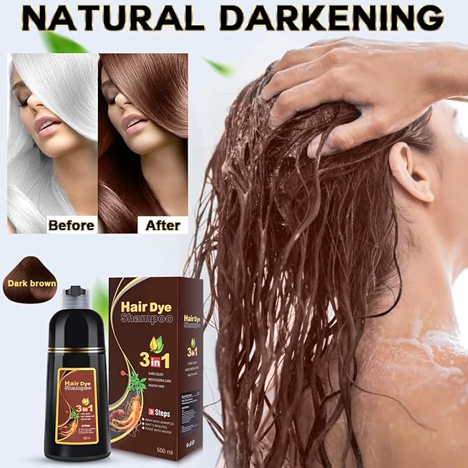 MEIDU Dark Brown Hair Dye Shampoo 3 in 1, Instant Hair Color Shampoo for Women Men, Herbal Ingredients Coloring in Minutes 500ML