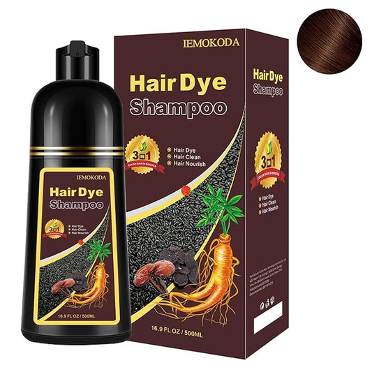 Brown Hair Dye Shampoo 3 in 1, Instant Natural Hair Color Shampoo 100% Gray Hair Coverage Champu Para Canas Mujer Dark Coffee, Lasting 3-4 Weeks & Easy to Use & All Hair Types & Root Touch Up, 500ml