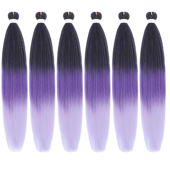 Liang Dian Pre-Stretched Braiding Hair 36 Inch 6 packs Hot Water Setting Synthetic Hair Crochet Braiding Hair Extension(Mixed black/Dark Purple/Light Purple)