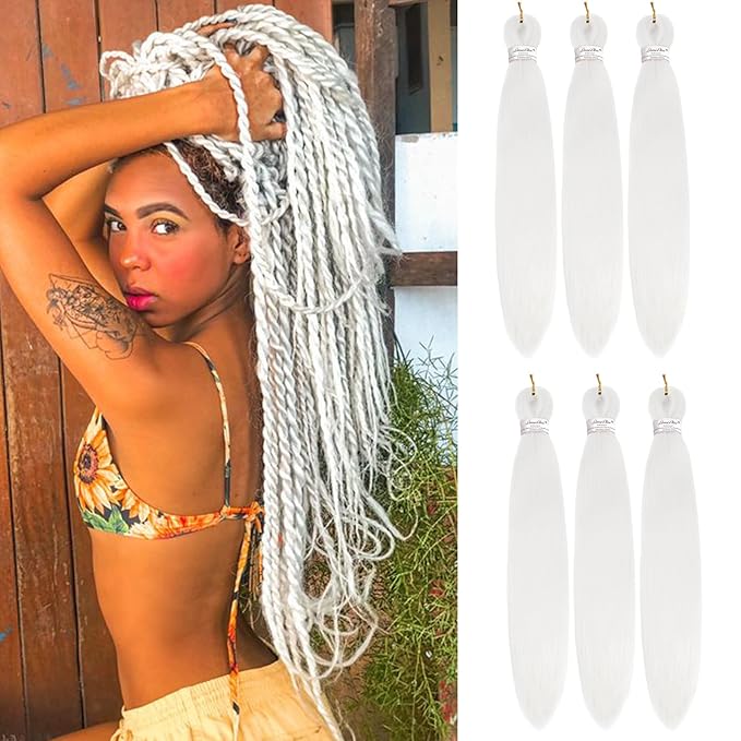 Liang Dian Pre-Stretched Braiding Hair 30 inch 6 packs Hot Water Setting Synthetic Hair Crochet Braiding Hair Extension(white)