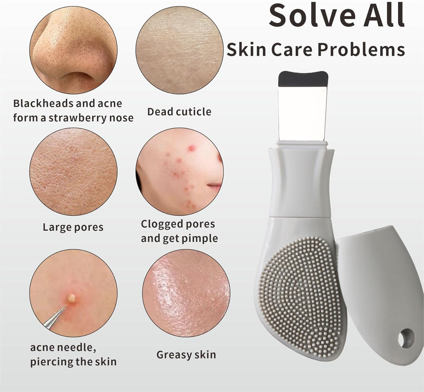 Silicone Face Scrubber Skin Spatula —2 in1 Pore Cleansing Brush Black Head Remover for Face Nose, Blackhead Remover Scraper Pore Extractor Tool for Men Women Skin Care (Light Gray)
