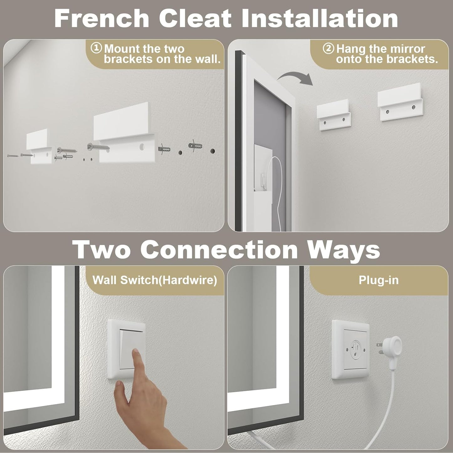 OKPAL 26x36 Black LED Bathroom Mirror with Lights, Frontlit & Backlit Metal Framed Mirror, Lighted Bathroom Vanity Mirror, Anti-Fog, Dimmable 3 Colors, Shatterproof, Horizontal/Vertical