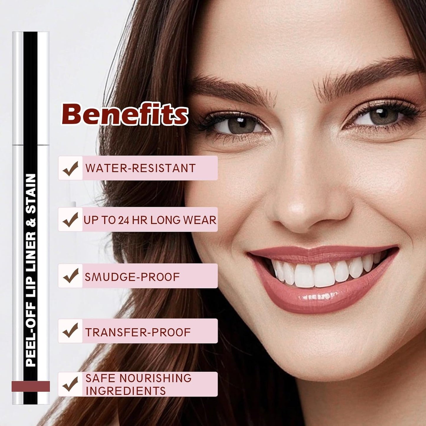 Lip Liner Stain Peel Off with Tweezer, Long Lasting Matte Lip Tattoo, Highly Pigmented Color Lip Tint Makeup, Waterproof, Transfer-proof Lipstain for Women, for All Skin Types Rose Pink