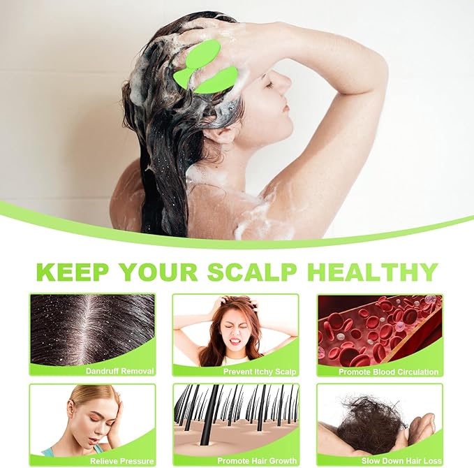 Silicone Scalp Massager Shampoo Brush, Scalp Brush for Hair Growth & Dandruff Removal, Hair Scrubber Scalp Stimulator Exfoliator Brush with Soft Bristles for Wet Dry Scalp Care (Green)