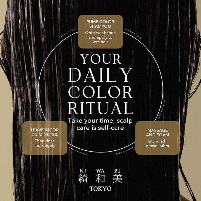 KIWABI Hair Color Shampoo for Gray Coverage – Gradual, All Natural Hair Dye Shampoo for Women & Men – Hydrating, Sulfate-Free, Ammonia-Free, Vegan Scalp Care with 31 Botanicals (Black)