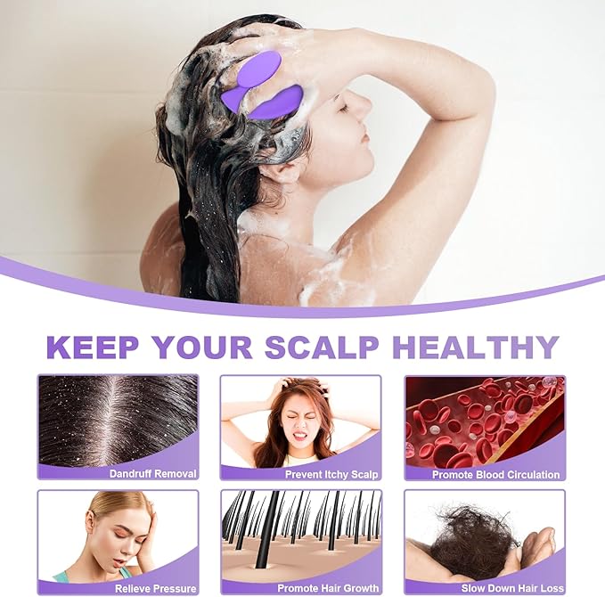 Silicone Scalp Massager Shampoo Brush, Scalp Scrubber for Hair Growth (Purple)