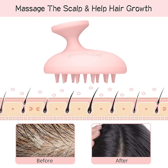 Silicone Scalp Massager Shampoo Brush, Head Scrubber with Soft Bristles for Hair Growth, Scalp Exfoliator for Dandruff Removal, Wet Dry Hair Brush for Scalp Care, Pink