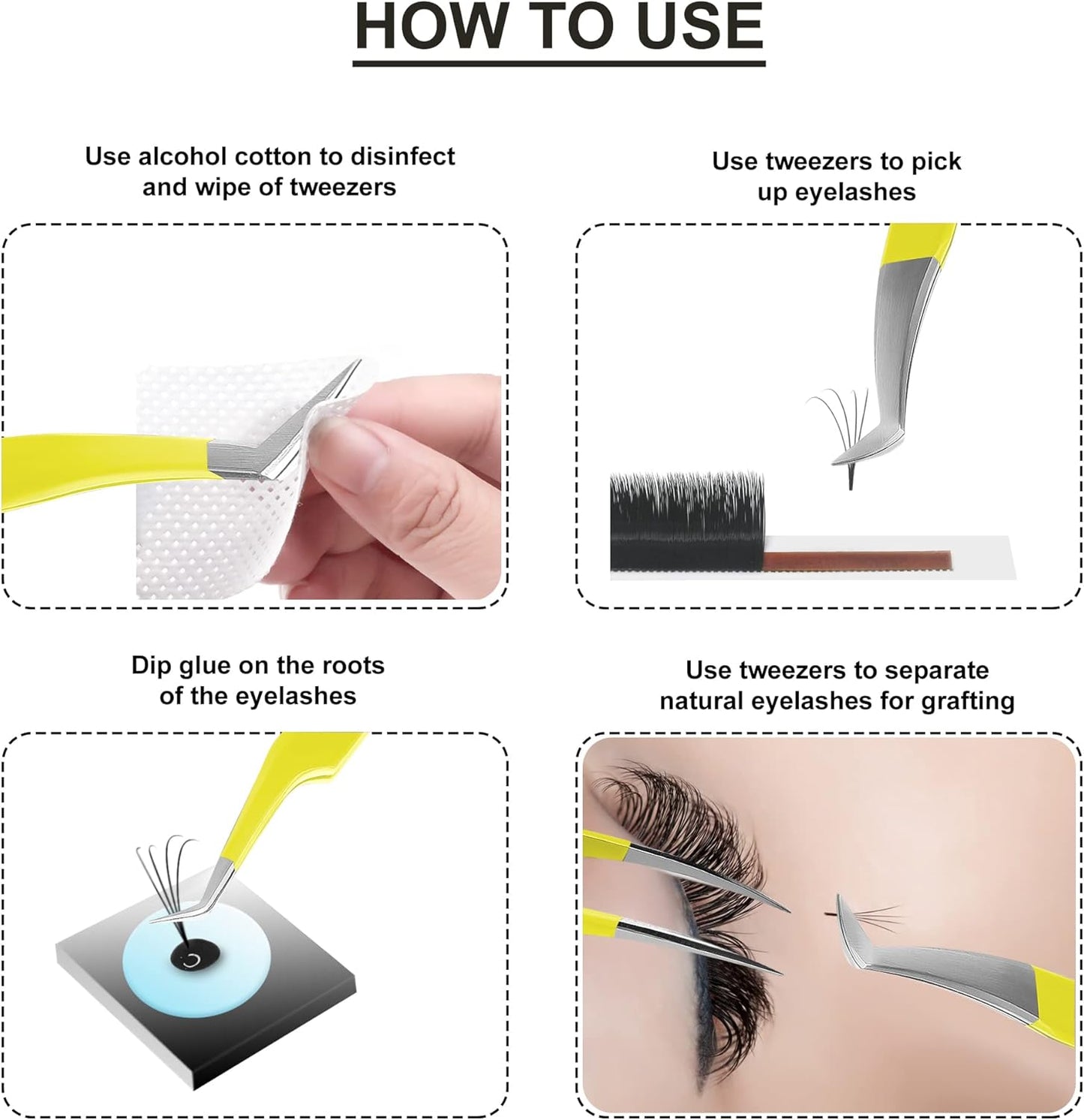 SIVOTE Eyelash Extension Tweezers for Classic & Volume Lashes, 5-Pack, Yellow