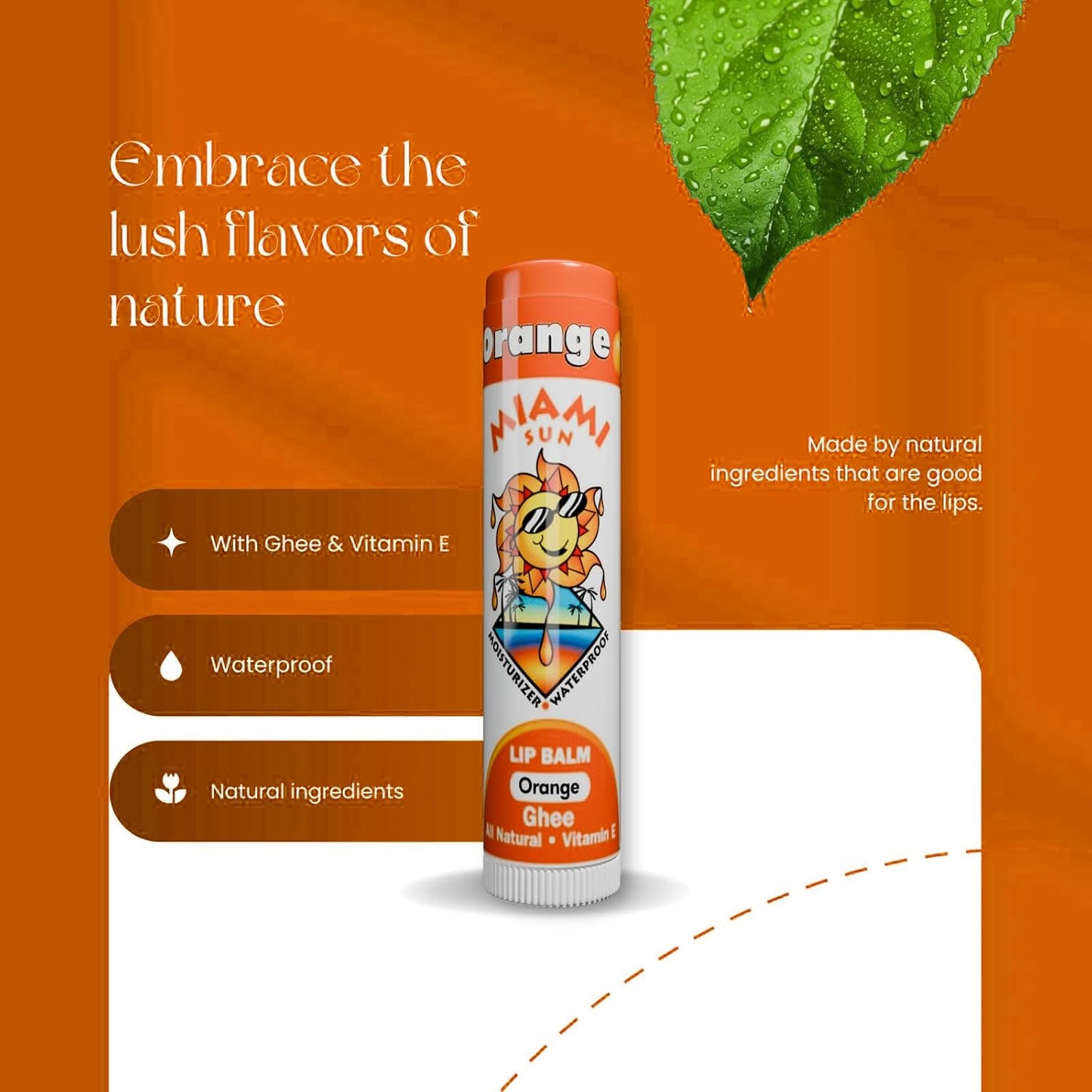 Miami Sun Natural Ghee Lip Balm, Hydrating Lip Treatment with Shea Butter & Beeswax, Organic & Non-Toxic, Best for Dry, Chapped Lips - Moisturizing, Healing, Chemical-Free Lip Repair (2 Count, Orange)